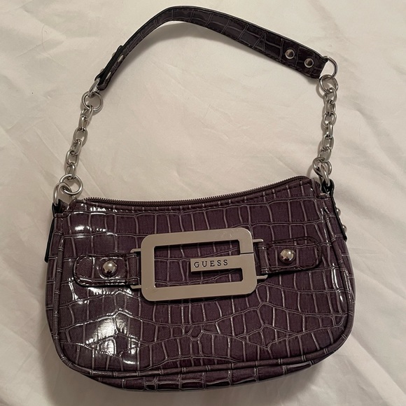 Guess Handbags - Like New Guess patent leather snake skin club bag/clutch. Purple. Early 2000s